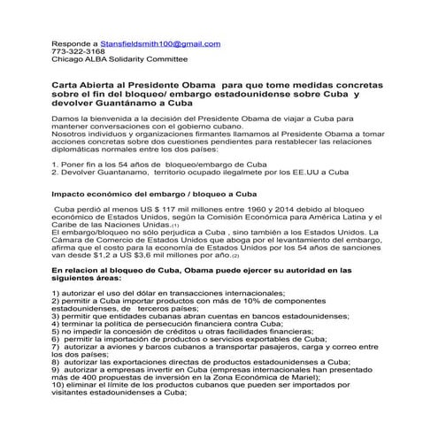 Carta abierta al presidente Barack Obama. 
