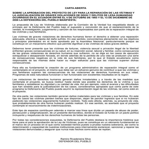Carta abierta proyecto de ley de victimas (1)