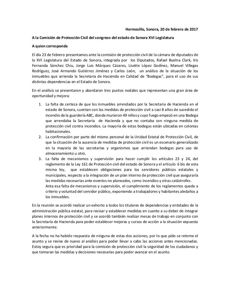 Carta a comision de proteccion civil