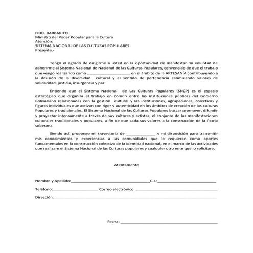Carta adhesion al sistema de Culturas Populares