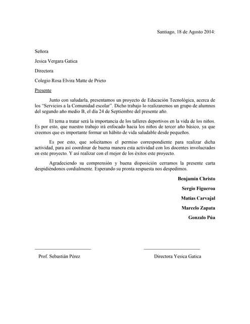 Carta a la directora general de la oficina de relaciones 