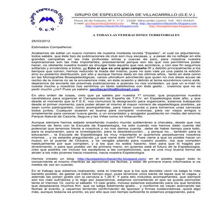 Carta a federaciones espeleo