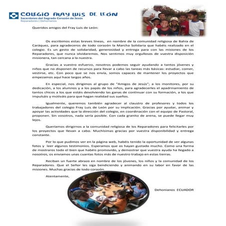 Carta agradecimiento ecuador