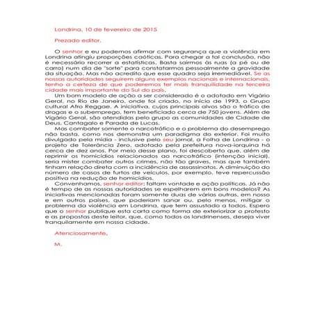 Carta argumentativa - exemplo/modelo