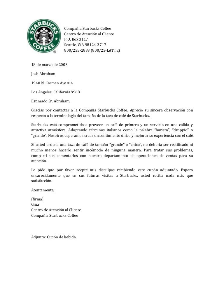 Carta a starbucks