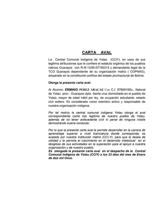 Modelo de carta para otorgar una beca