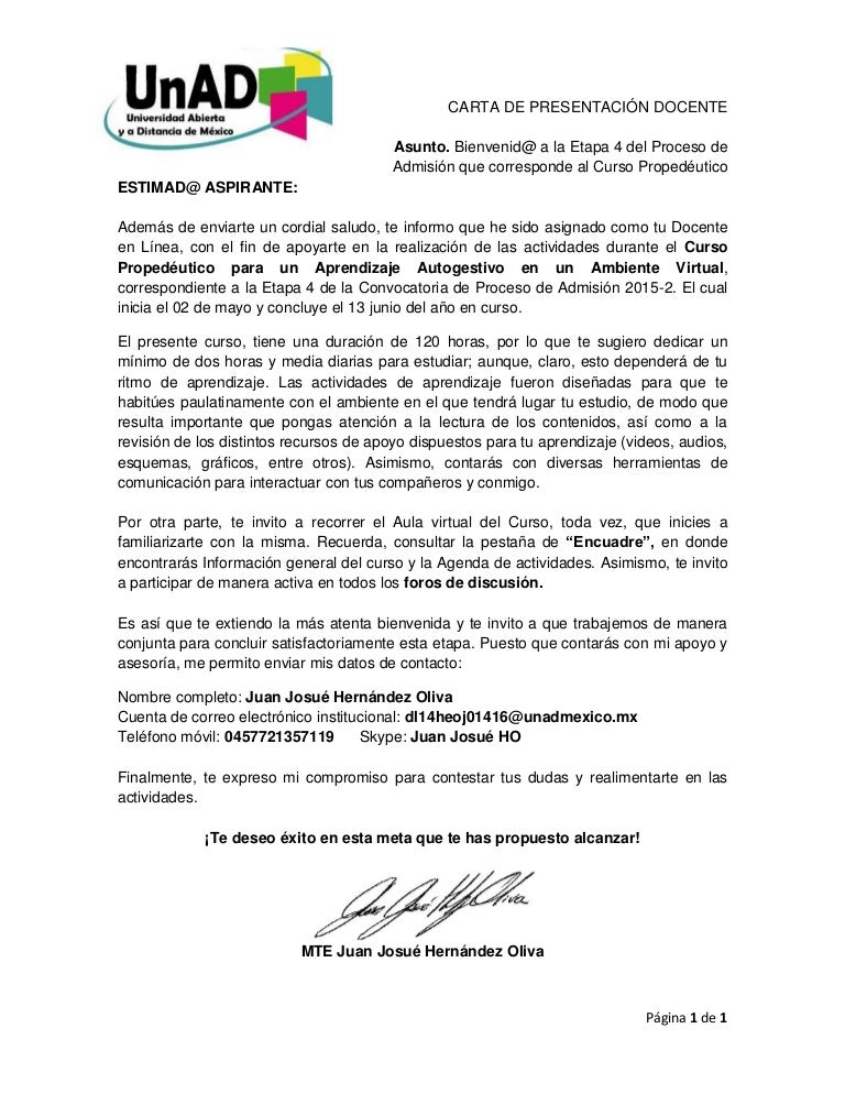 Carta bienvenida general