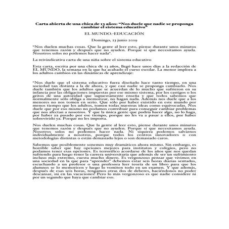 Carta abierta de una adolescente contra el sistema educativo