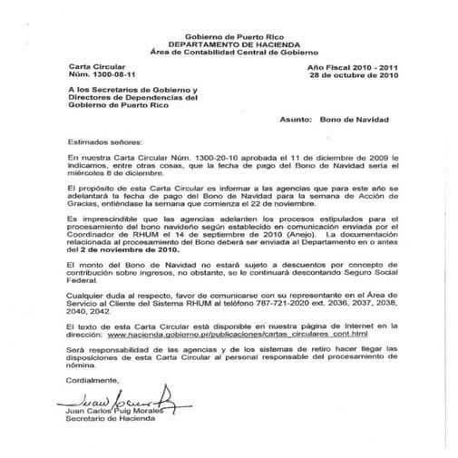 Carta circular 1300 0811 Bono de navidad PDF