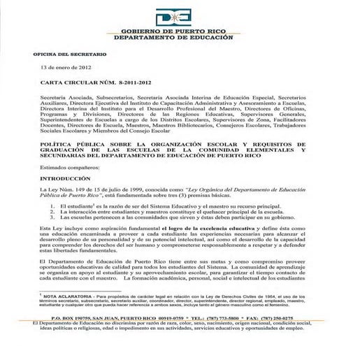 Carta circular 8 2011 2012 organizacion escolar