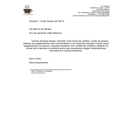 Carta comercial   linha de crédito bb