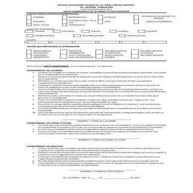 CARTA COMPROMISO DE ALUMNOS EN RECUPERACION