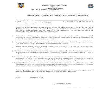 Carta compromiso de padres de familia o tutores