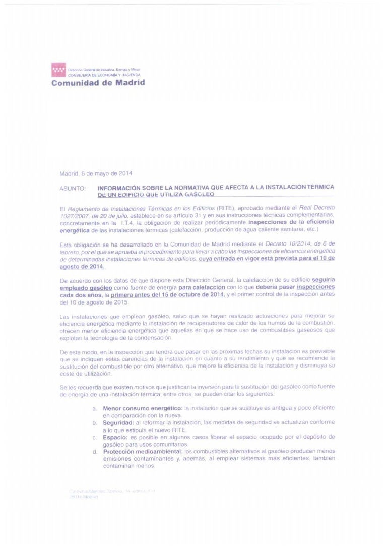 Carta Comunidad de Madrid