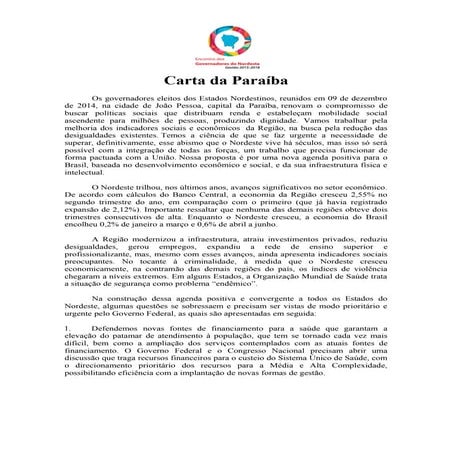 Carta da Paraíba - dos 9 governadores do Nordeste