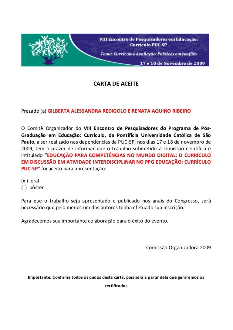 Carta De Aceite Encontro Pesquisa Educacao