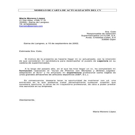 Carta de actualización de cv