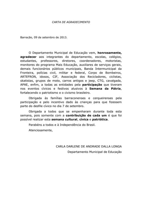 Carta Agradecimento ao Deputado Veloso