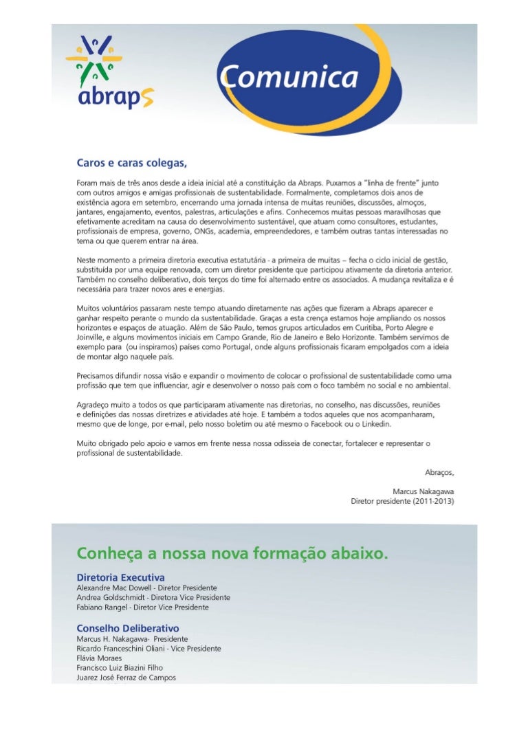 Carta de Agradecimento  Diretoria Gestão 2011/2013