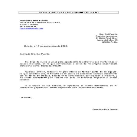 Carta de agradecimiento