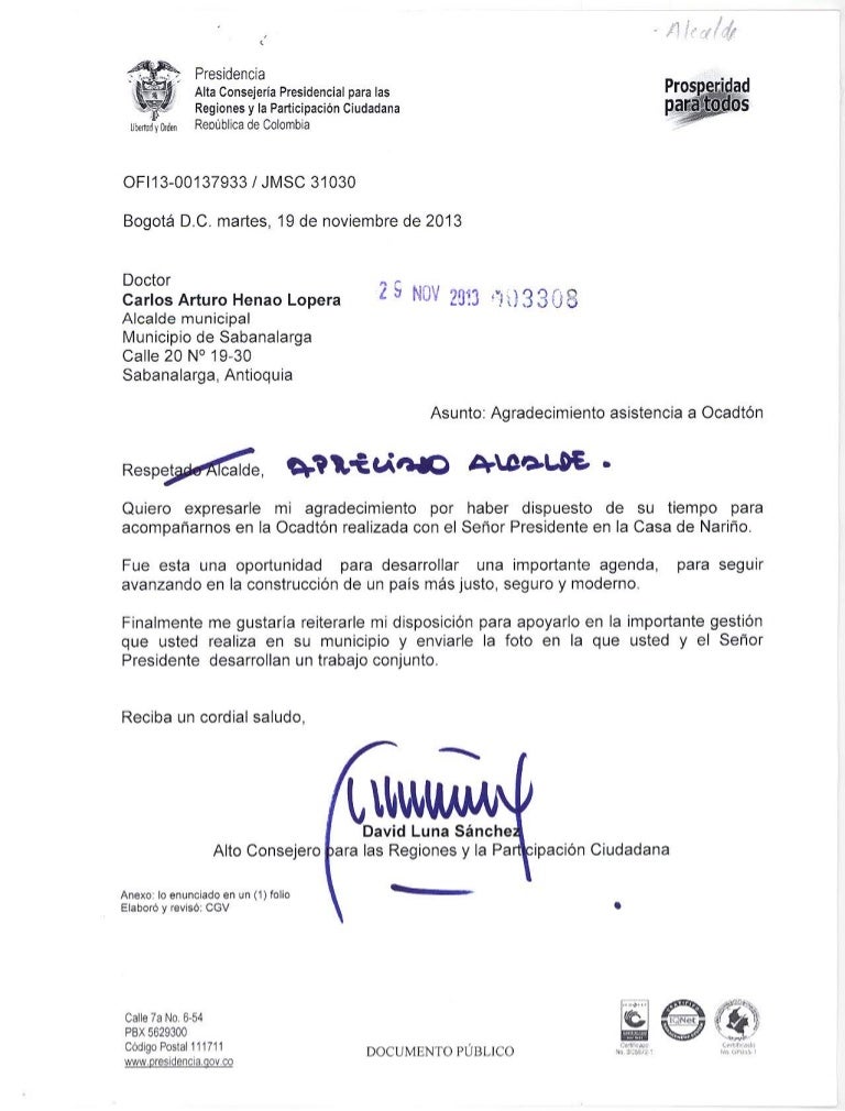 Carta de agradecimiento