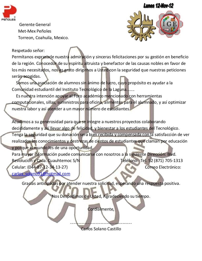 Carta de apoyo en especie