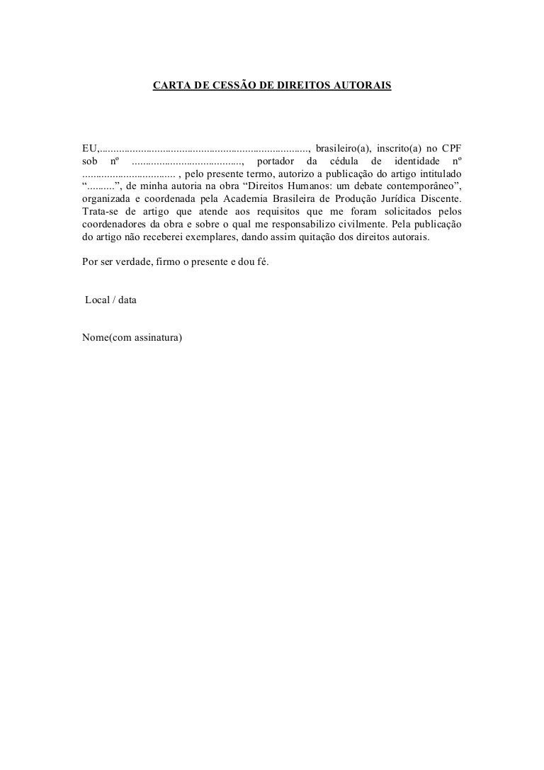 Carta de cessão de direitos autorais