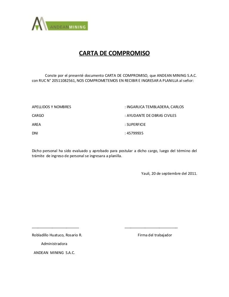Carta de compromiso Carta de compromiso