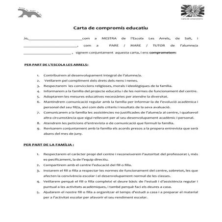 Carta de compromís escola les arrels