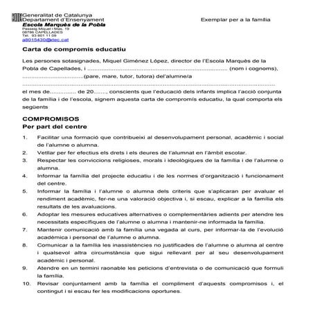 Carta de compromís família
