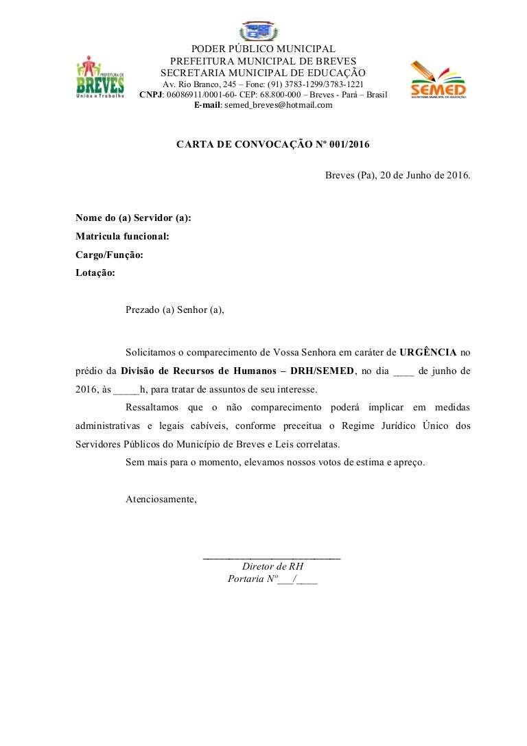 Carta de convocação de servidor público