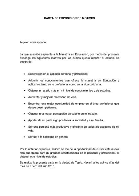 Carta de exposición de motivos