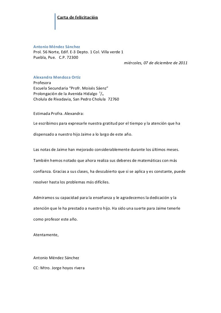 Carta de felicitación