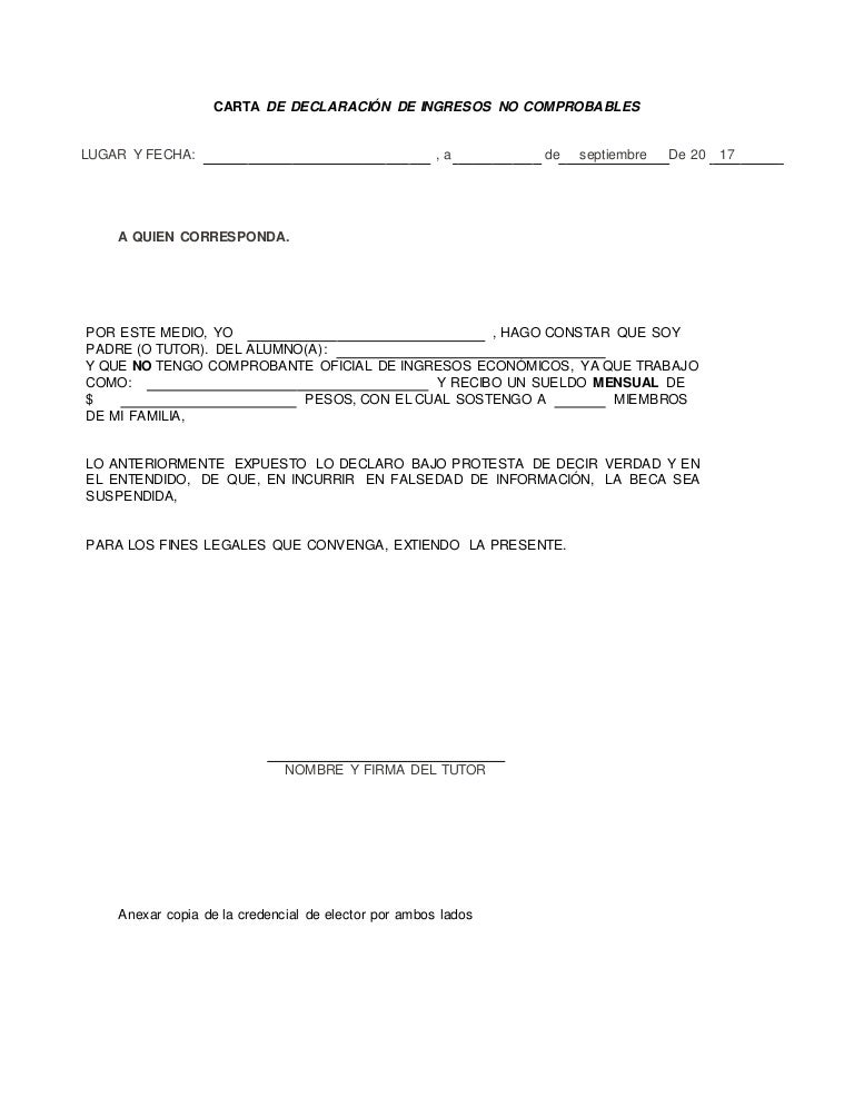 Carta de ingresos en blanco