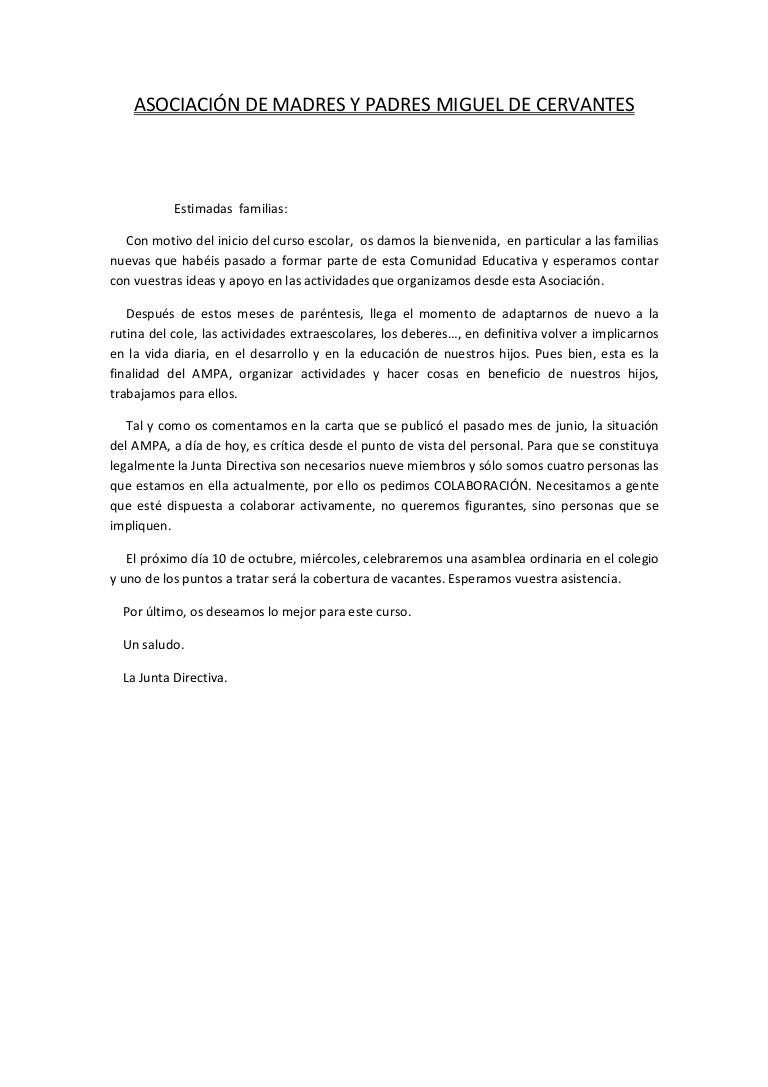 Carta de inicio de curso