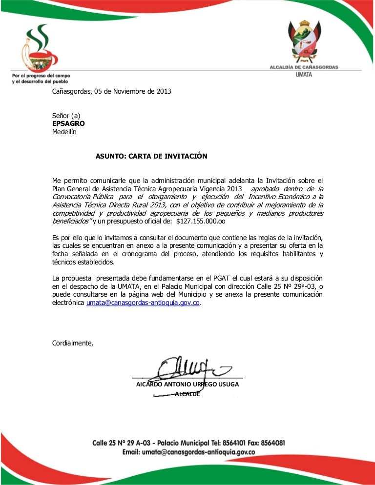 CARTA DE INVITACIÓN AL PLAN GENERAL DE ASISTENCIA