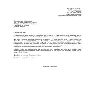 Carta de presentación en respuesta ...