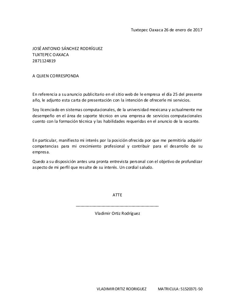 carta de presentación