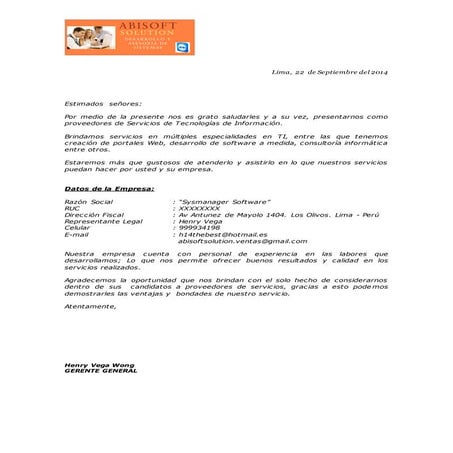 Carta de presentacion abisoft solution 