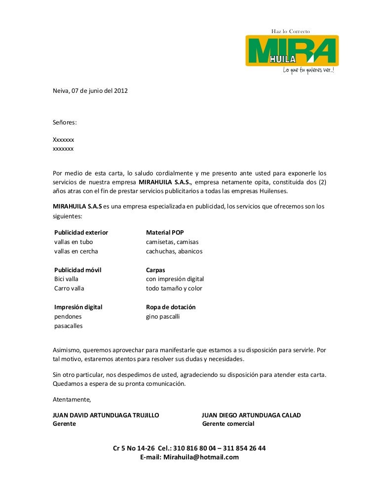 carta de presentacion de empresas