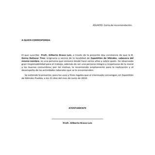 Carta de recomendación