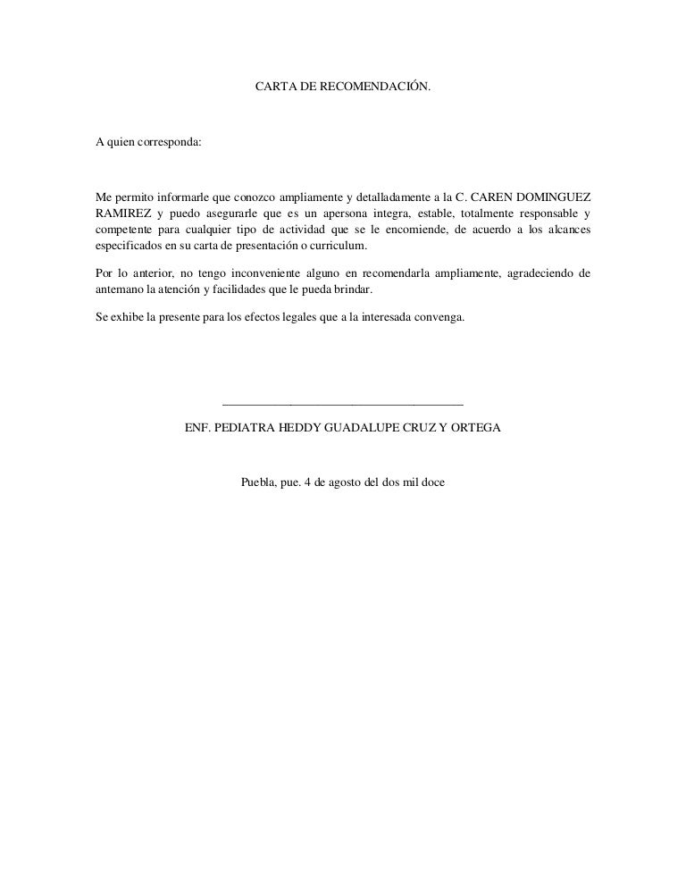 carta de recomendacion para un amigo