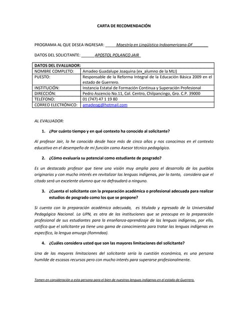 Carta Recomendacion UANL/Profesor de Economia
