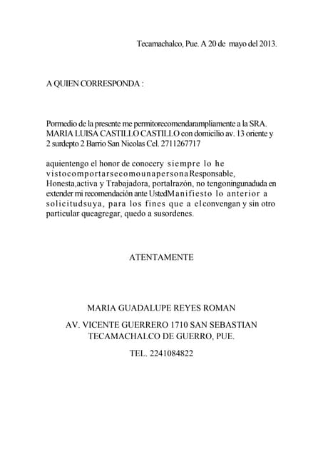 formatos carta de recomendacion