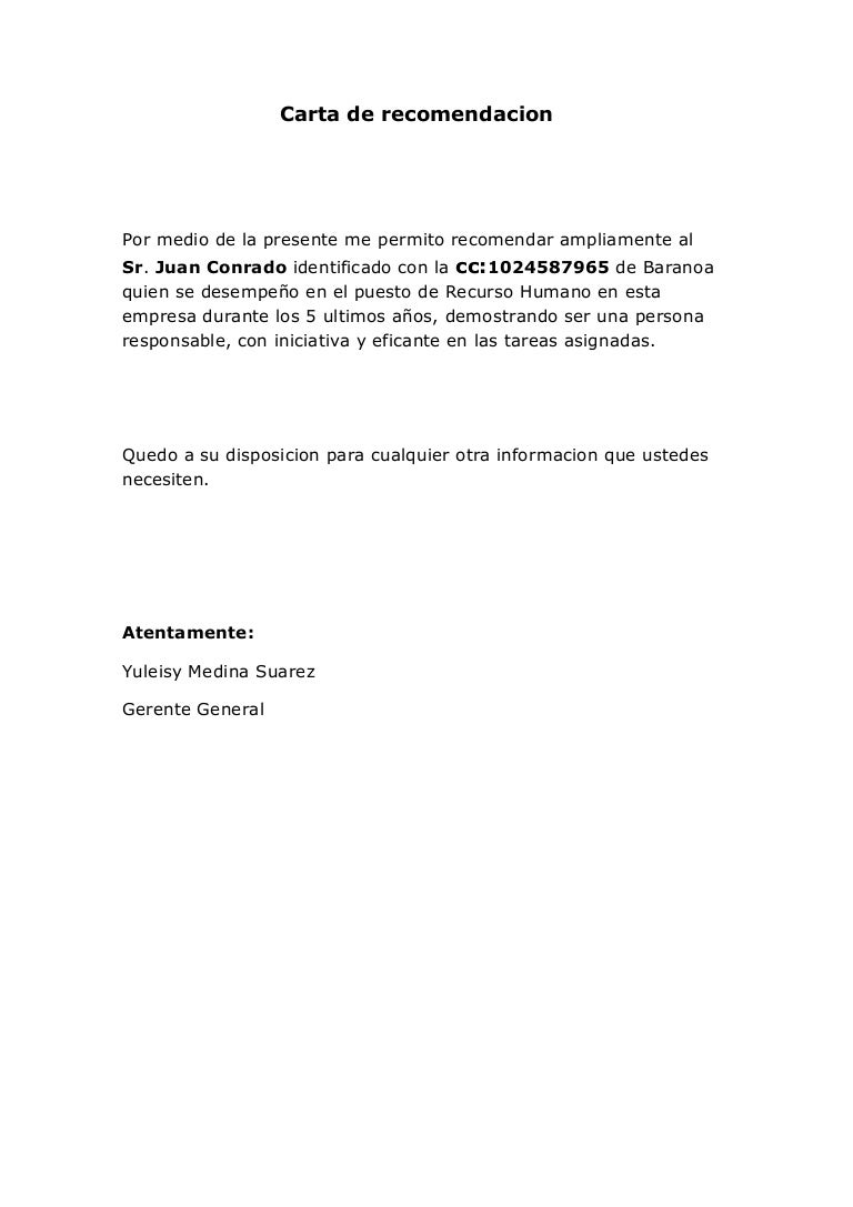 formato para recomendacion personal