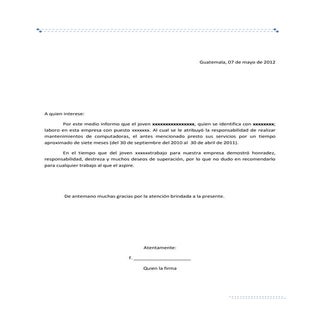 Carta de recomendacion laboral