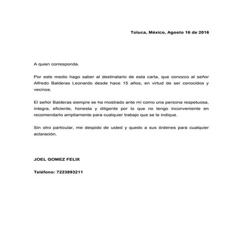 Carta De Recomendacion Personal Pdf