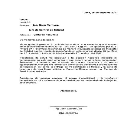 Carta de renuncia