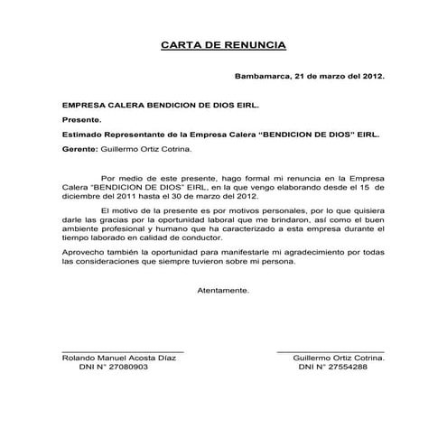 Carta de renuncia