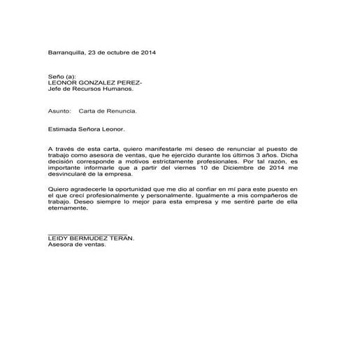 Carta de renuncia.
